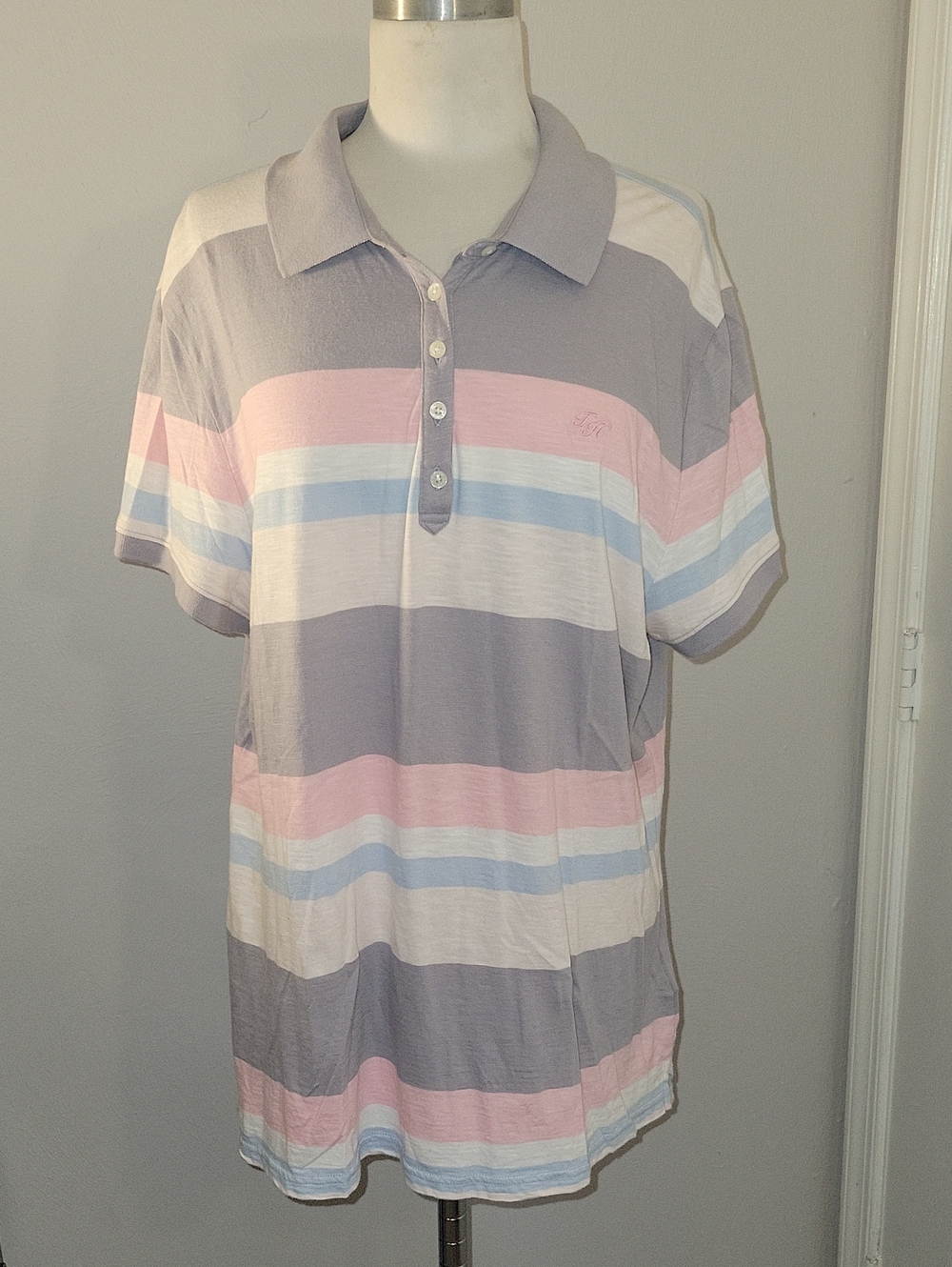 Tommy Hilfiger Pastel Striped Polo — Gray, Pink & Blue